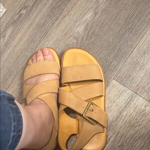 Kork-Ease Women’s Tan Suede Strappy Buckle Sandals